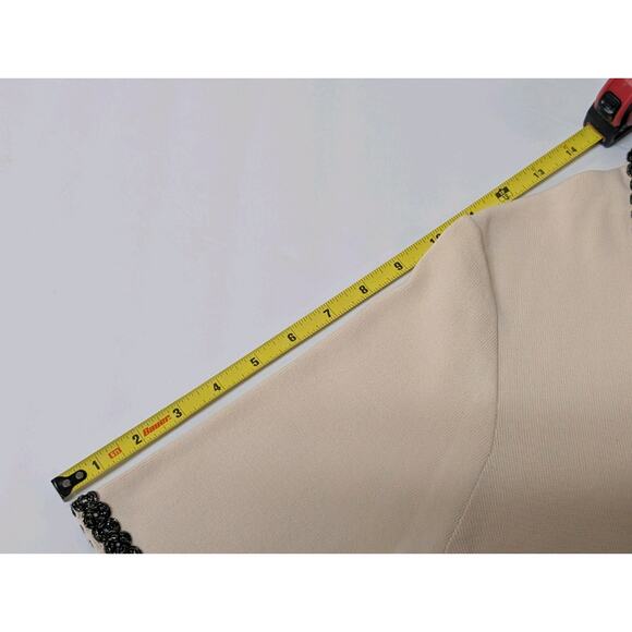 Alexia Armor Brianna Biege Women's V Neck Polo L Pointed Collar Short Slv Trim - Picture 14 of 14